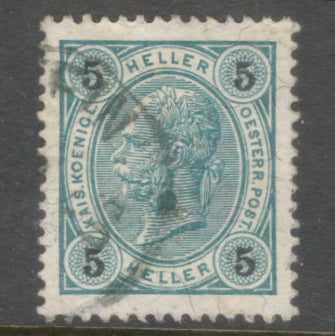 Austria 1901 5 Heller Greenish Grey / Black Emperor Franz Josef I 1830-1916 With Varnish Bars Stamp - Perfin: 13.0x13.0