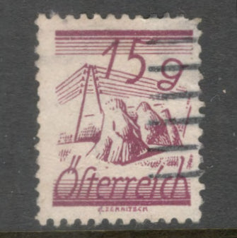Austria 1925 15 Groschen Purple Values in Groschen Stamp - Perfin: 12.0