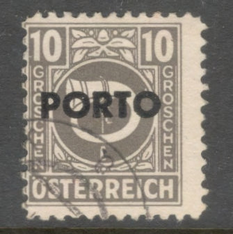 Austria 1946 10 Groschen Brownish Grey Numeral Postage Stamp of 1945 Overprinted "PORTO" - Posthorn - Perfin: 12.0
