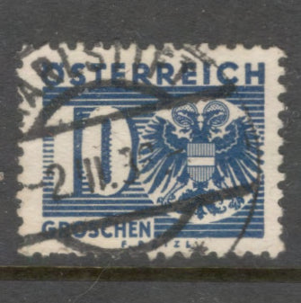 Austria 1935 10 Groschen Violet Ultramarine Numeral Stamp with Coat of Arms - Perfin: 12.0