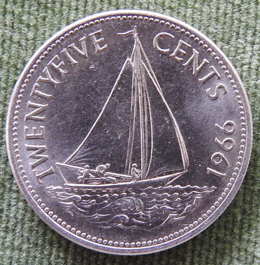 Bahama Islands 1966 25 Twenty Cent Bahamian Sailboat Coin