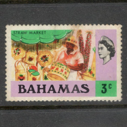 Caribbean Bahamas 1971 3 Cent Multicoloured Queen Elizabeth Stamp - Perfin: 14.5