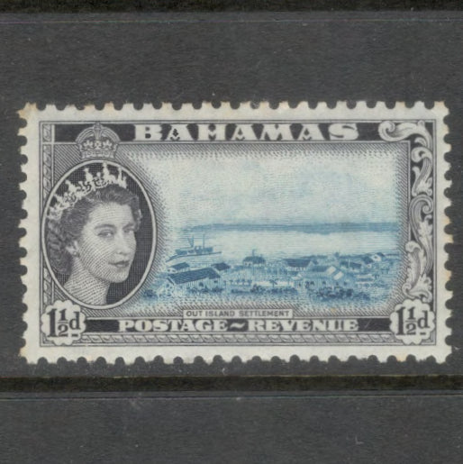 Caribbean Bahamas 1954 1 1/2d Black / Blue Queen Elizabeth II Without Inscription Stamp - Perfin: 11.0x 11.50