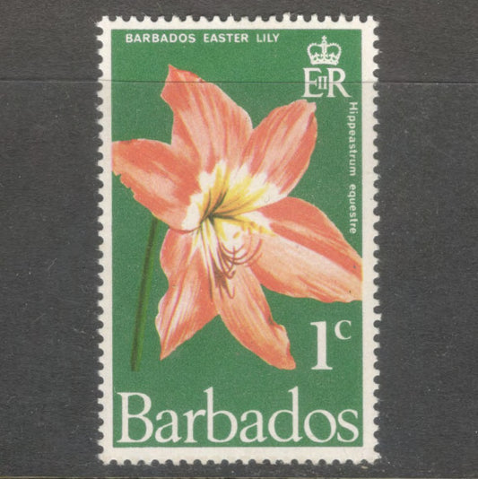 Barbados 1970 1 Cent Multicolored Flowers Of Barbados Hippeastrum Equestred  Stamp - Perfin: 14.5