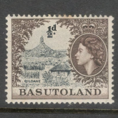 Basutoland 1954 1/2d Brownish Purple / Bluish Black Queen Elizabeth Stamp - Perfin: 13.5
