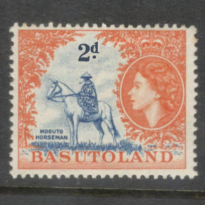 Basutoland 1954 2d Orange / Blue Queen Elizabeth Stamp - Perfin: 13.5