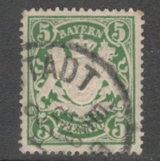 Bayern 1888 - 1900 5 Pfennig Green Coat of Arms Stamp - Perfin:14x14
