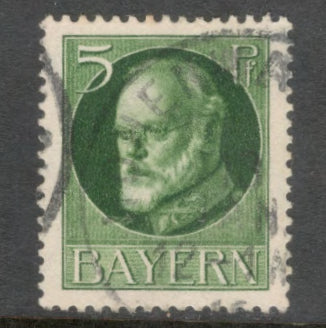 Bayern 1916 - 1918 5 Pfennig Yellowish Green King Ludwig III Stamp - Perfin:14x14.5
