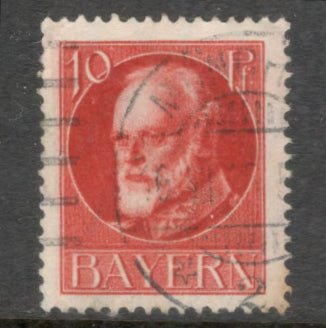 Bayern 1916 - 1918 10 Pfennig Carmine King Ludwig III Stamp - Perfin:14x14.5