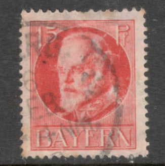 Bayern 1916 - 1918 15 Pfennig Red King Ludwig III Stamp - Perfin:14x14.5