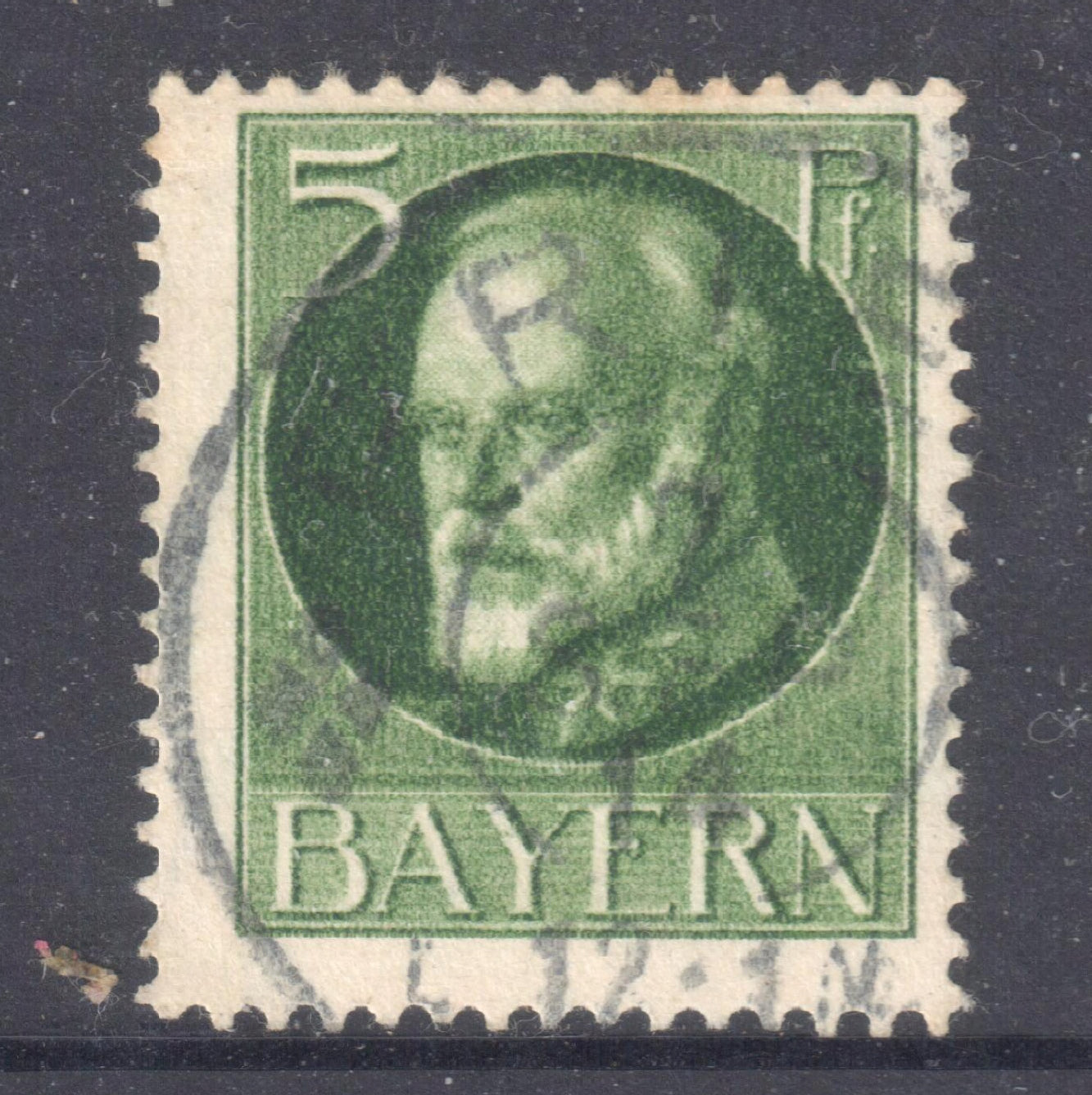 Bayern 1914 - 1920 5 Pfennig Green King Ludwig III Stamp - Perfin:14x14.5