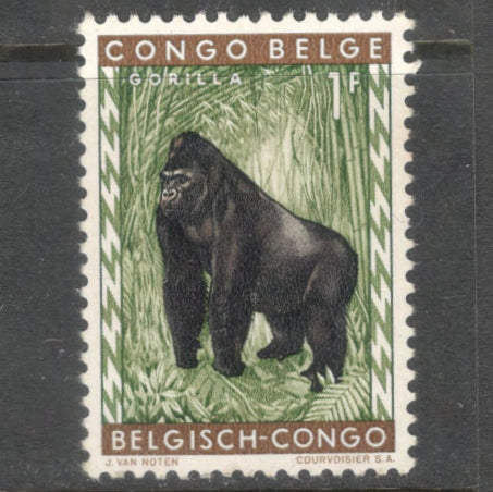 Belgian Congo 1959 1 Franc Multicoloured Definitive Issues Animals Gorilla Gorilla Stamp - Perfin: 11.75