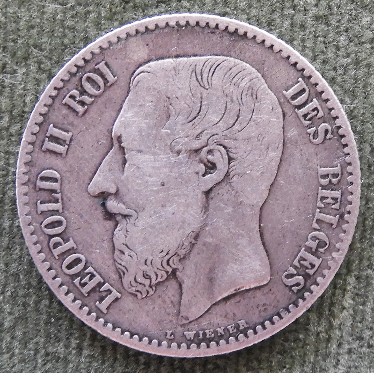 Belgium 1867 1 Franc Silver Coin King Leopold II