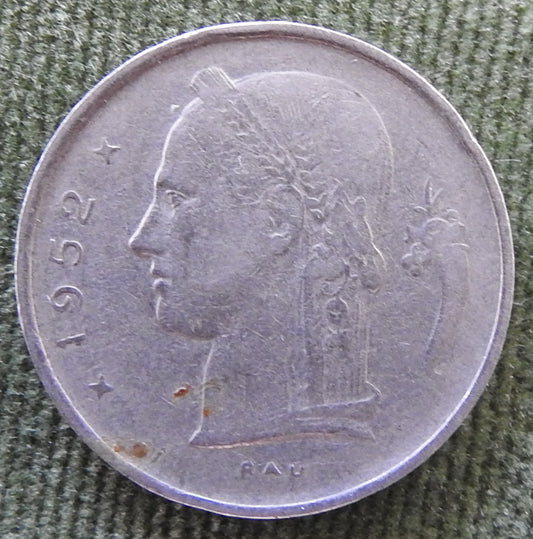 Belgium 1952 1 Franc Coin Head of Ceres - Dutch Text
