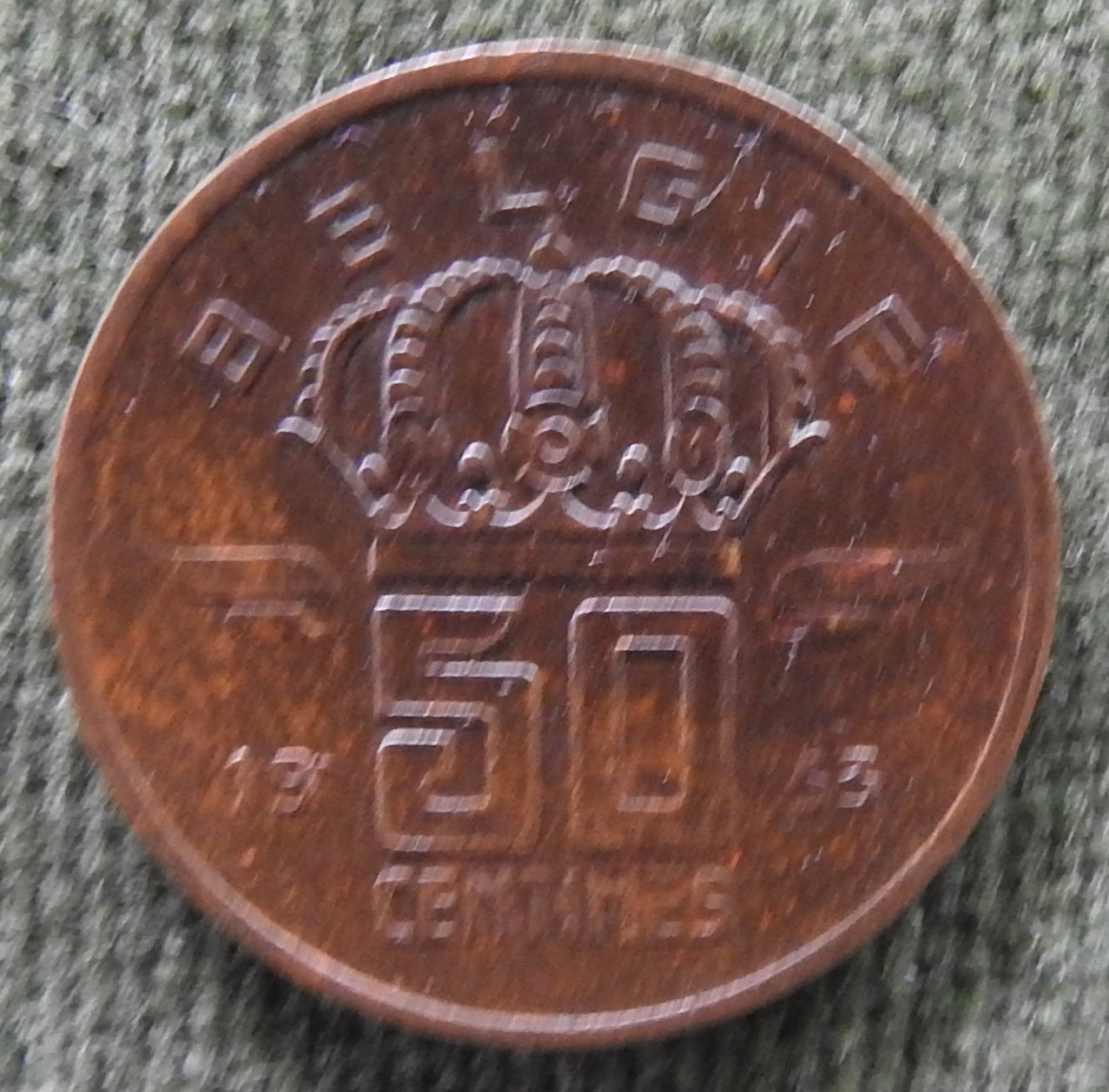 Belgium 1953 50 Centimes Miner Coin
