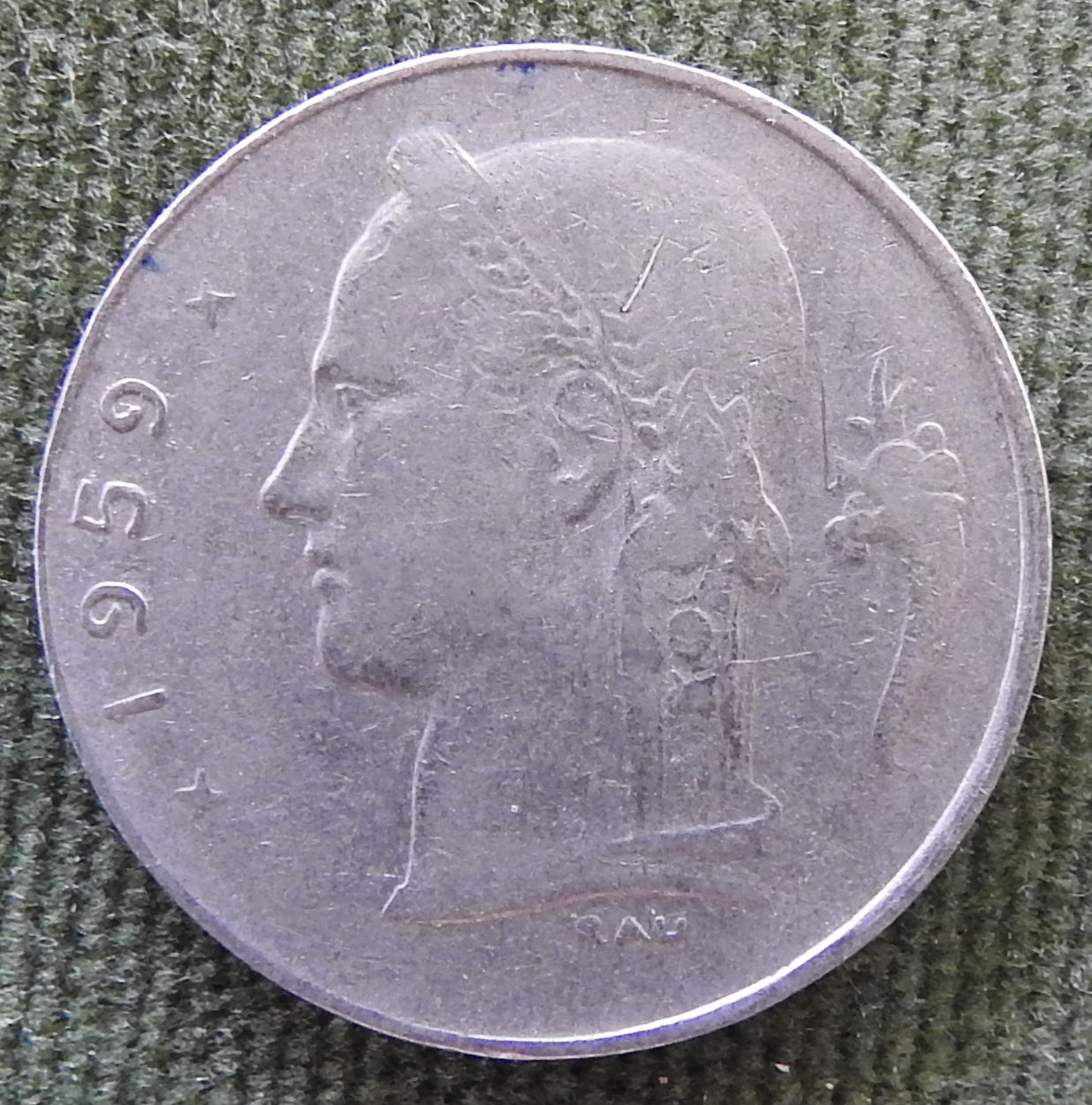 Belgium 1959 1 Franc Coin Head of Ceres - French Text