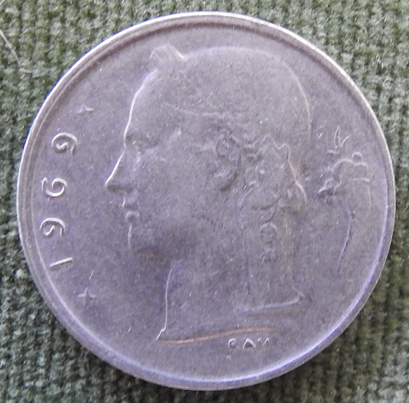 Belgium 1969 1 Franc Coin Head of Ceres - French Text