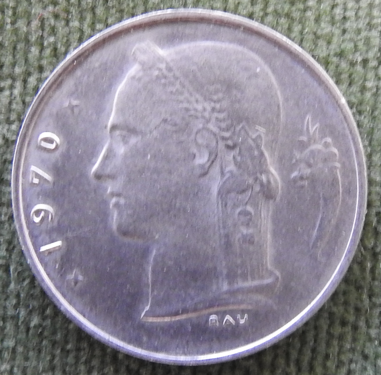 Belgium 1970 1 Franc Coin Head of Ceres - French Text