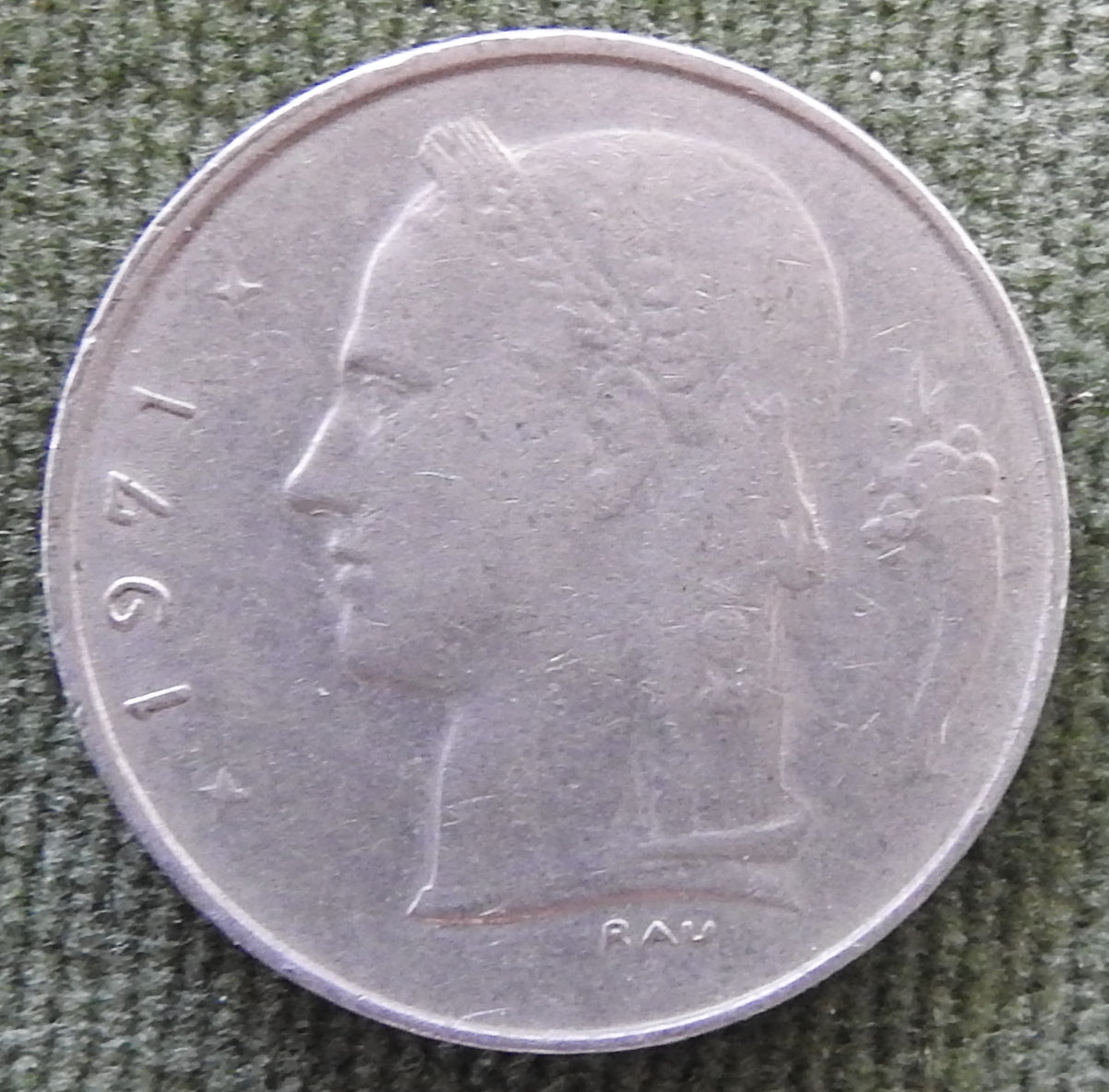 Belgium 1971 1 Franc Coin Head of Ceres - French Text