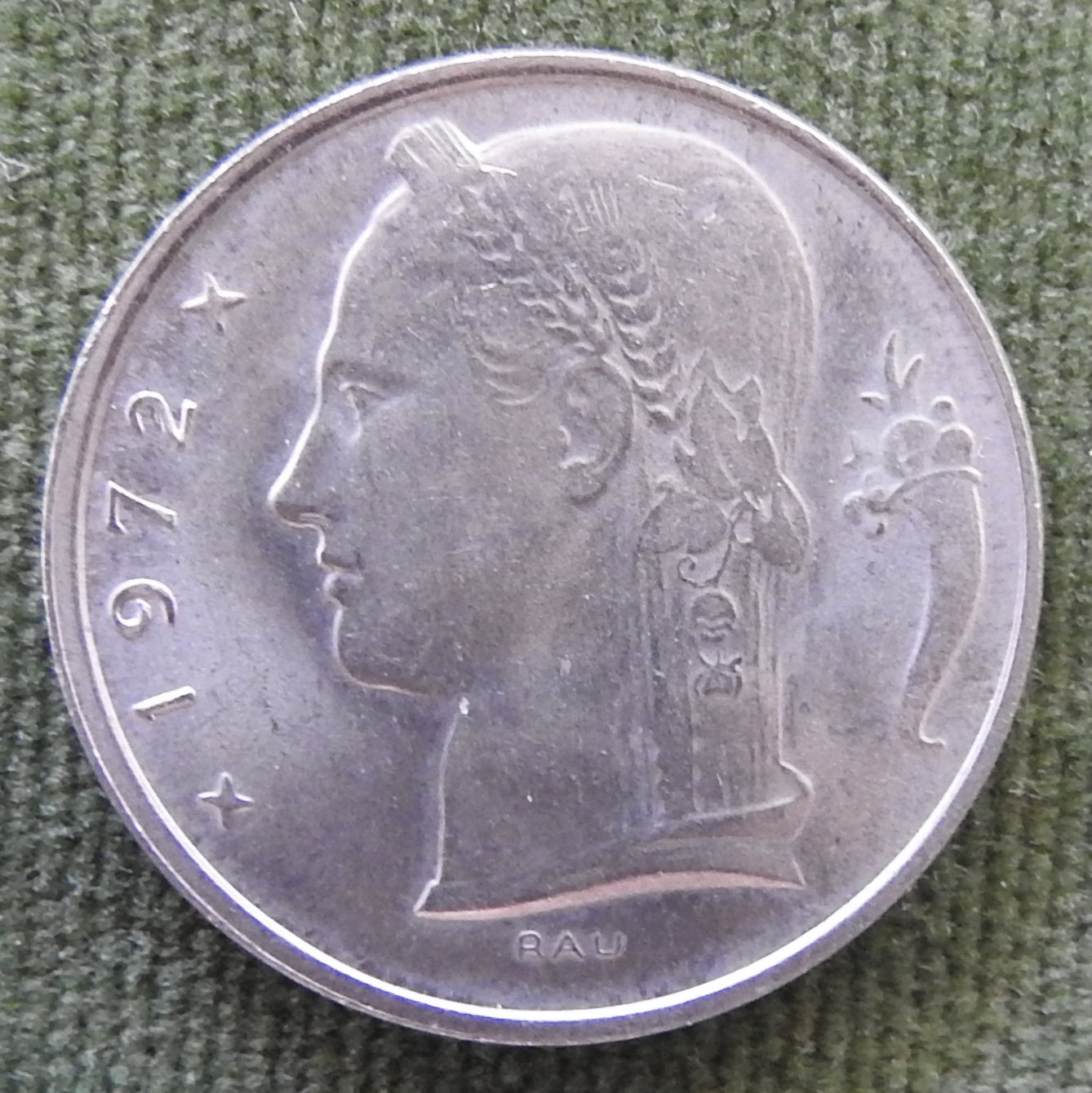 Belgium 1972 5 Franc Coin Head of Ceres - Dutch Text