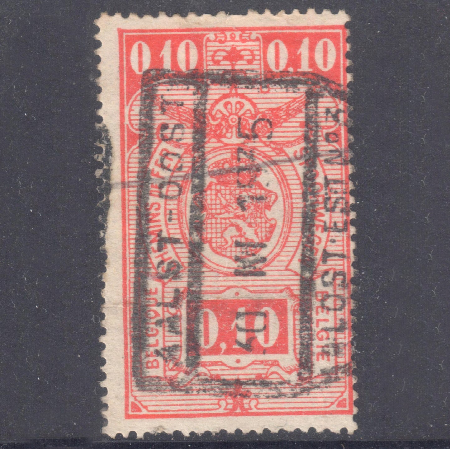 Belgium 1923 - 1924 10 Centimes Brick Red Railway Postage Stamp - Perfin:14