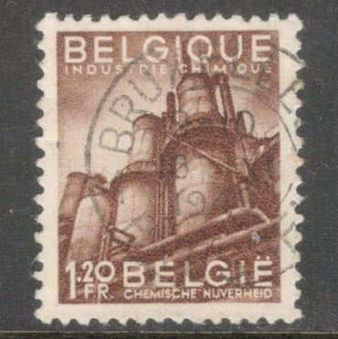 Belgium 1948 1.20 Franc Brown National Industry Chimneys Stamp - Perfin: 11.5