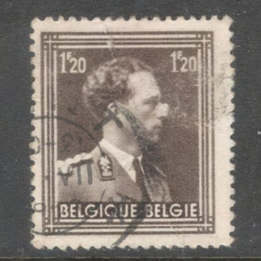 Belgium 1951 1.20 Franc Brown King Leopold Stamp - Perfin: 14.0