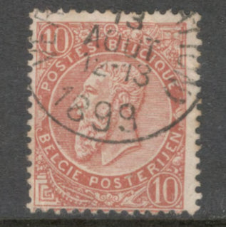 Belgium 1897 - 1900 10 Centime Carmine Rose King Leopold II Stamp - Perfin: 14.0