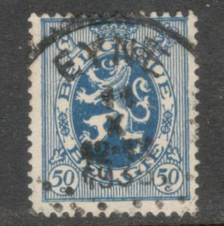 Belgium 1929 50 Centime Blue Lion Stamp - Perfin: 14.0