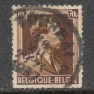 Belgium 1936 - 1939 70 Centime Brown King Leopold Stamp - Perfin: 14.0x13.5