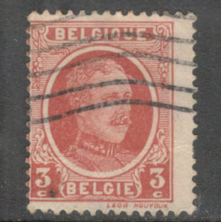 Belgium 1922 - 1925 3 Centime Brownish Red King Albert Stamp - Perfin: 14.0