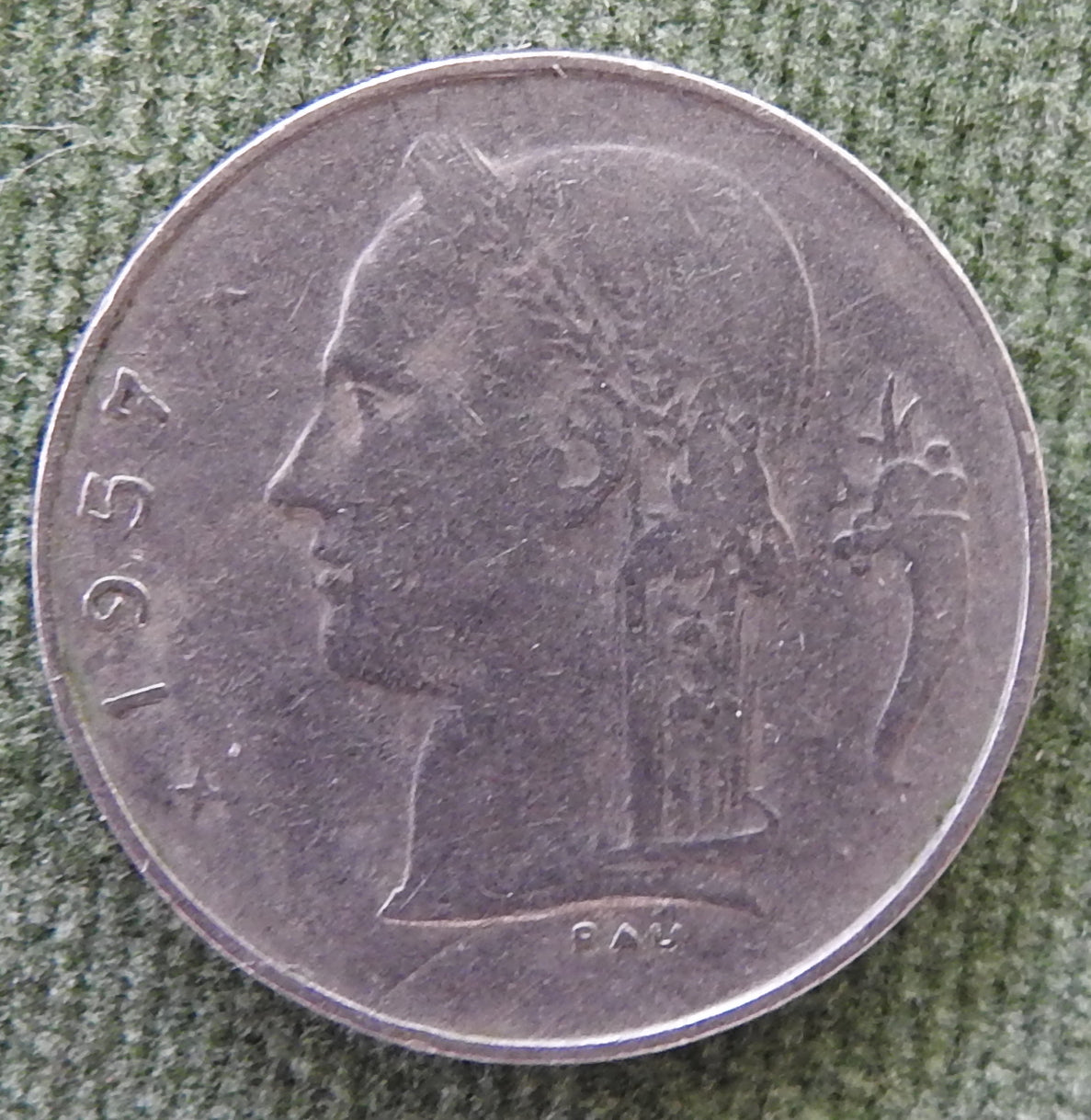 Belgium 1957 1 Franc Coin Head of Ceres - Dutch Text