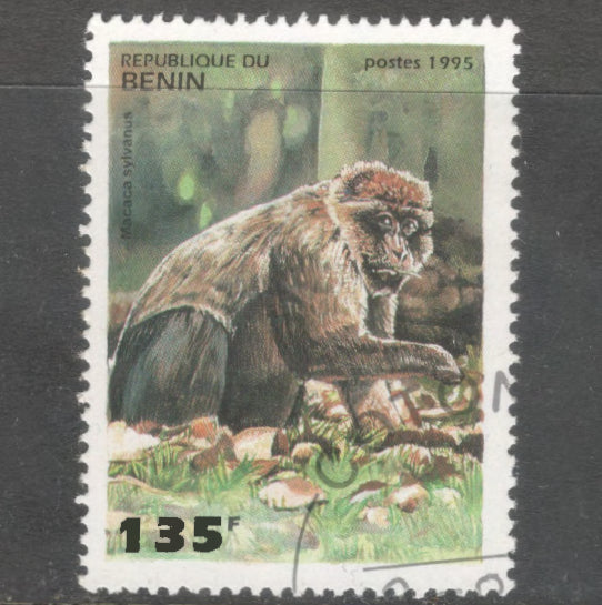 Benin 1995 135 Francs Multicoloured Primates Macaca Sylvana Stamp - Perfin: 12.75
