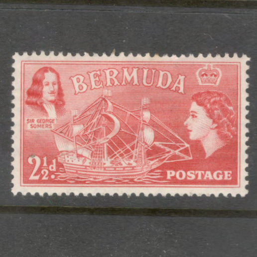 Bermuda 1953 2 1/2d Rose Local Motives & Queen Elizabeth II Stamp - Perfin: 13.5