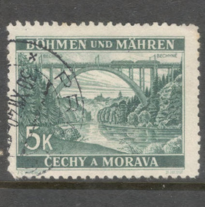 Bohemia and Moravia 1939 5 Koruna Dark Green Local Motifs Stamp - Perfin: 12.5