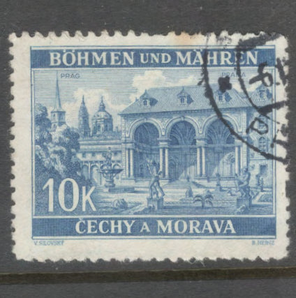 Bohemia and Moravia 1940 10 Koruna Blue Local Motifs Stamp - Perfin: 12.5