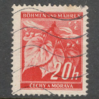 Bohemia and Moravia 1939 20 Haleru Dark Rose Local Motifs Stamp - Perfin: 12.5