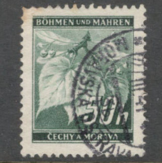 Bohemia and Moravia 1940 50 Haleru Green Local Motifs Stamp - Perfin: 12.5