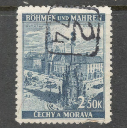 Bohemia and Moravia 1939 2.50 Koruna Dark Ultramarine Local Motifs Stamp - Perfin: 12.5