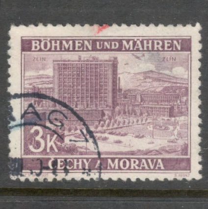 Bohemia and Moravia 1939 3 Koruna Violet Purple Local Motifs Stamp - Perfin: 12.5