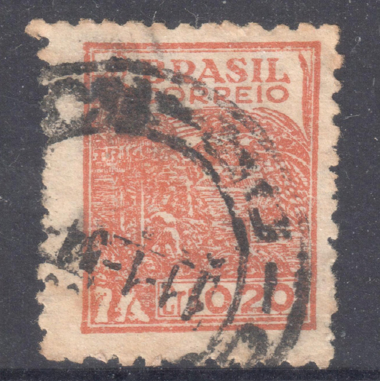 Brazil 1946 - 51 0.20 Cr Brownish Orange Local Motifs Stamp - Perfin:13x13.5