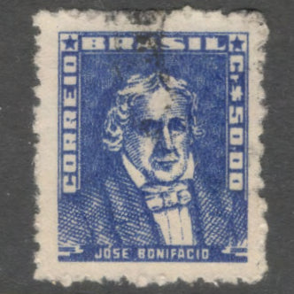 Brazil 1955 - 1964 50.00 CR Dark Blue Personalities Jose Bonifacio Andrada e Silva Stamp - Perfin: 10.75x11.5