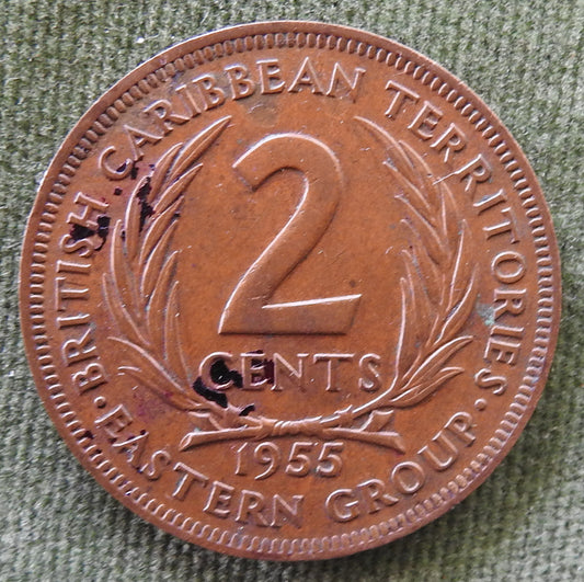 British Caribbean Territories Eastern Group 1955 Two Cent Queen Elizabeth II Coin