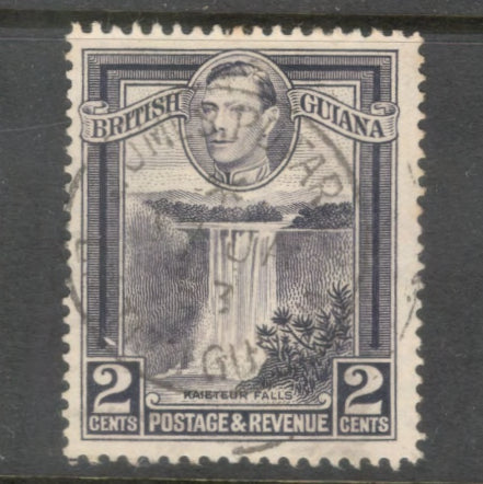 British Guiana 1938 - 1952 2 Cent Greyish Violet Local Motives Stamp - Perfin: 13.0x14.0