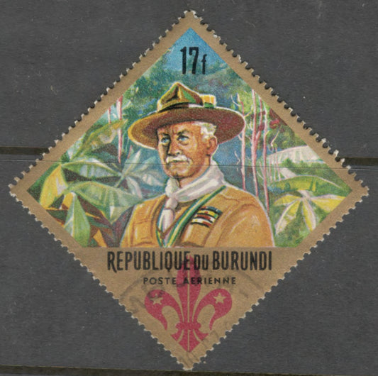Burundi 1967 17 Franc Multicoloured 60th Anniversary of Scout Movement and World Scout Jamboree Idaho USA Airmail Stamp - Perfin: 13.5