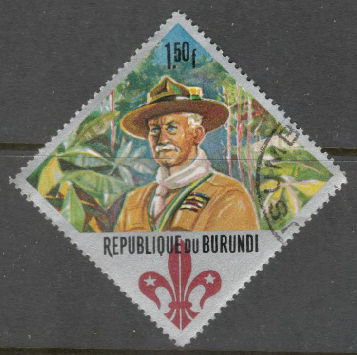 Burundi 1967 1.50 Franc Multicoloured 60th Anniversary of Scout Movement and World Scout Jamboree Idaho USA Stamp - Perfin: 13.5