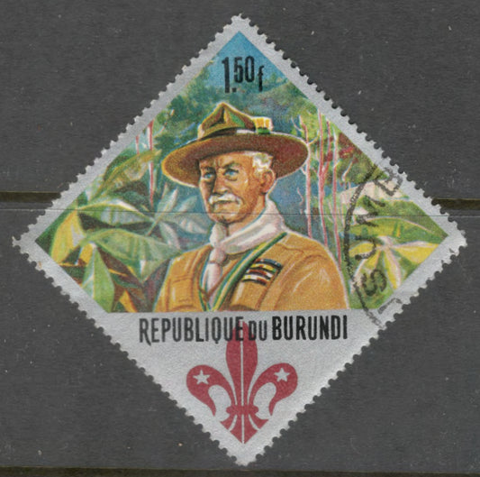 Burundi 1967 1.50 Franc Multicoloured 60th Anniversary of Scout Movement and World Scout Jamboree Idaho USA Stamp - Perfin: 13.5