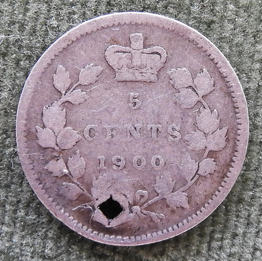 Canada 1900 5 Cent Silver Coin Queen Victoria