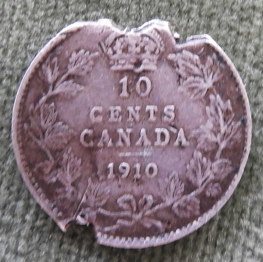Canada 1910 10 Cent Silver Coin - Disfigured