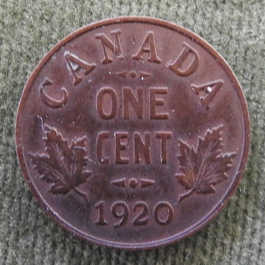 Canada 1920 1 Cent Maple Leaf King George V Coin